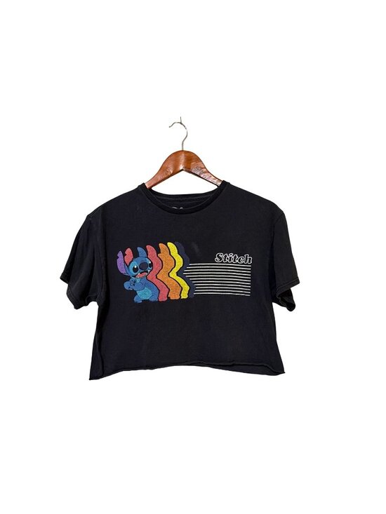 Disney Tops - Disney Stitch Womens Cropped Black T-Shirt Graphic Print Medium